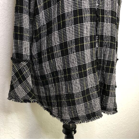 Habitat black white plaid gauze cotton raw hem button tunic top size Large - Picture 13 of 16